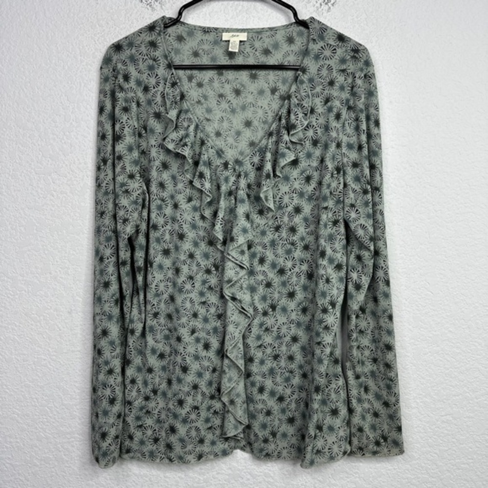 J.Jill Shirt Womens XL Geometric Ruffle‎ Neck Long Sleeve Whimsigoth Boho Fairy